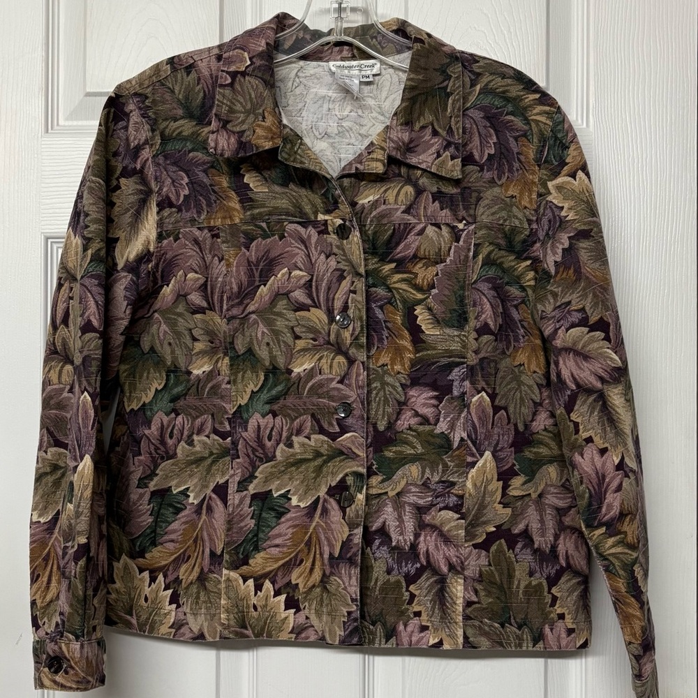 Coldwater Creek Leaf Print Button Front Cotton Jacket Sz MP